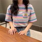 Striped Short-sleeve Print T-shirt