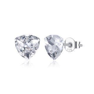 925 Sterling Silver Simple Geometric Triangle White Austrian Element Crystal Stud Earrings Silver - One Size