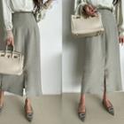 Slit-front Textured Long Skirt