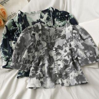 Square-neck Printed Crop Shirt