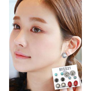 Faux-gem Antique Earring Set (12 Pcs)