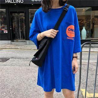Pocketed 3/4-sleeve T-shirt Dress