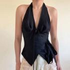 Deep-v Neck Wrapped Halter Top