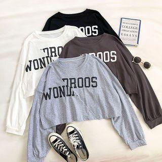Asymmetric Lettering Print Crewneck Long-sleeve Top