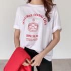 Elbow-sleeve Dim Sum Printed T-shirt