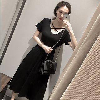 Cross Strap Short Sleeve A-line Dress