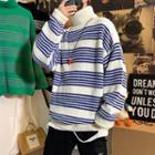 Unisex Striped Loose-fit Turtleneck Sweater