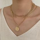 Chain Layered Necklace Set Of 3 - Coins Necklace - Gold - One Size