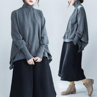 Irregular Turtleneck Sweatshirt Gray - One Size