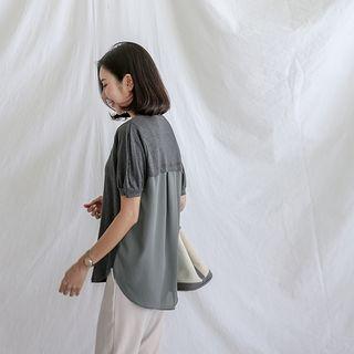 Round-neck Chiffon-back Linen Top