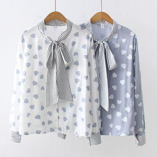 Tie Neck Heart Printed Blouse