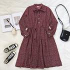 Floral Lace-up Long-sleeve Dress