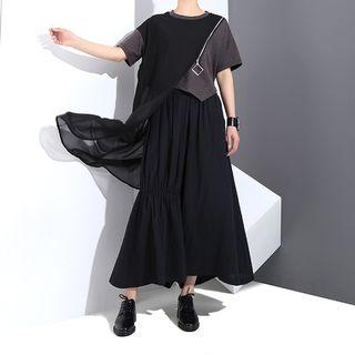 Short-sleeve Mesh Paneled T-shirt Black - One Size