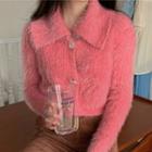 Furry Buttoned Jacket Pink - One Size