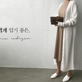 Buttoned Wool Blend Maxi Cardigan