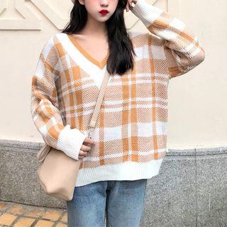 Long Sleeve Plaid Sweater
