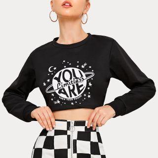 Star & Letter Print Cropped Tee