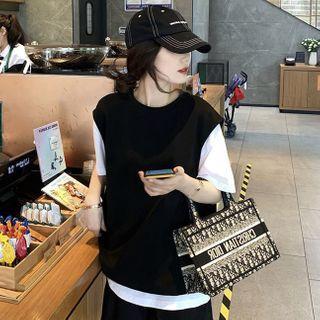 Set: Short-sleeve Plain T-shirt + Vest