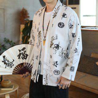 Printed Open-front Linen Jacket