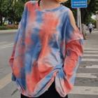 Tie-dyed Cold-shoulder Long-sleeve T-shirt