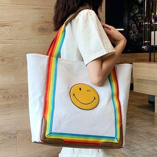 Smiley Face Applique Canvas Tote Bag