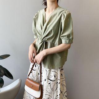 Short-sleeve Twist-front Blouse