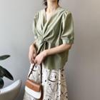 Short-sleeve Twist-front Blouse