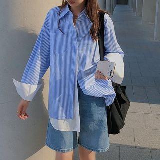 Mock Two-piece Striped Shirt Stripes - Blue & White - One Size