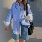 Mock Two-piece Striped Shirt Stripes - Blue & White - One Size