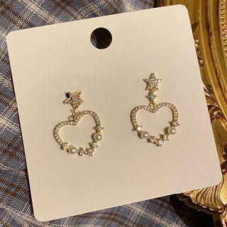 Rhinestone Heart Drop Earring 1 Pair - Silver Needle - One Size