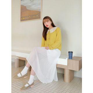 Plus Size Laced Sailor-collar Cardigan