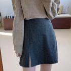 Slit-hem Wool Blend Mini Skirt