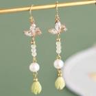 Flower Rhinestone Freshwater Pearl Dangle Earring
