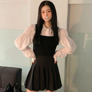 Spaghetti Strap Top / Crinkled Shirt / Mini A-line Skirt