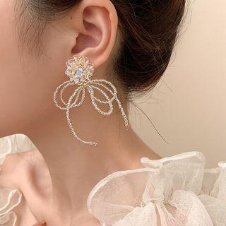 Flower Faux Crystal Bow Fringed Earring 1 Pair - White - One Size