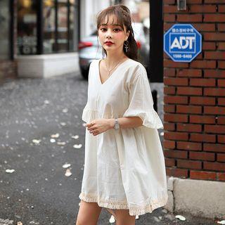 V-neck Tasseled Mini Empire Dress