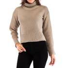 Long-sleeve Mock-neck Ribbed Knit Cropped Sweater