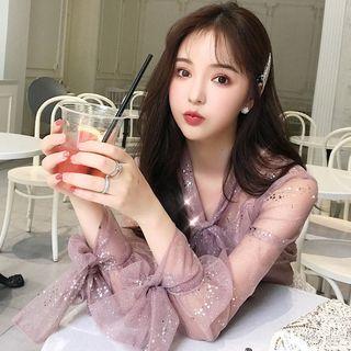 Sequined Long-sleeve Chiffon Top