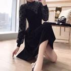Dotted Sheer Long-sleeve A-line Dress