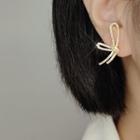 925 Silver Asymmetrical Rhinestone Bow Earrings / Clip On Earring