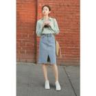 Zip-front Denim H-line Skirt