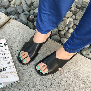 Cross-band Chunky-heel Mules