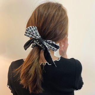 Houndstooth Bow Fabric Hair Tie 1 Pc - Houndstooth - Black & White - One Size