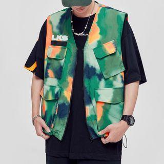 Tie-dyed Zip-up Cargo Vest