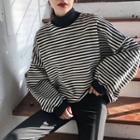 Striped Mock-neck Pullover Stripes - Black & White - One Size