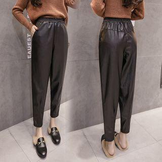 Cropped Faux Leather Straight Cut Pants