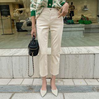 Band-waist Straight-leg Cropped Pants
