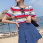 Set: Striped Short Sleeve T-shirt + Pleated Skirt