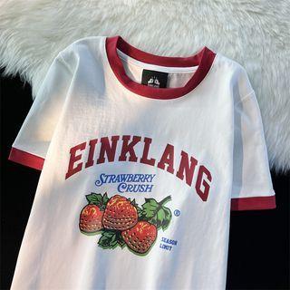 Short-sleeve Strawberry Print Vintage T-shirt