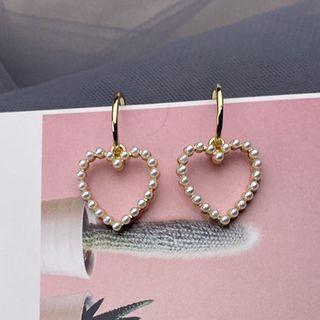 Faux Pearl Heart Dangle Earring 1 Pair - S925 Silver - One Size